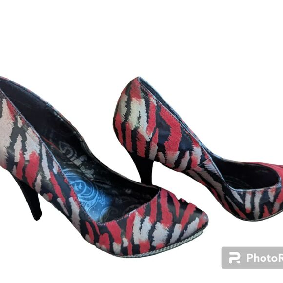 DOLLHOUSE Stiletto KINNAH Leopard / Tiger Pink-Red Black 4.5" heel - Picture 3 of 5